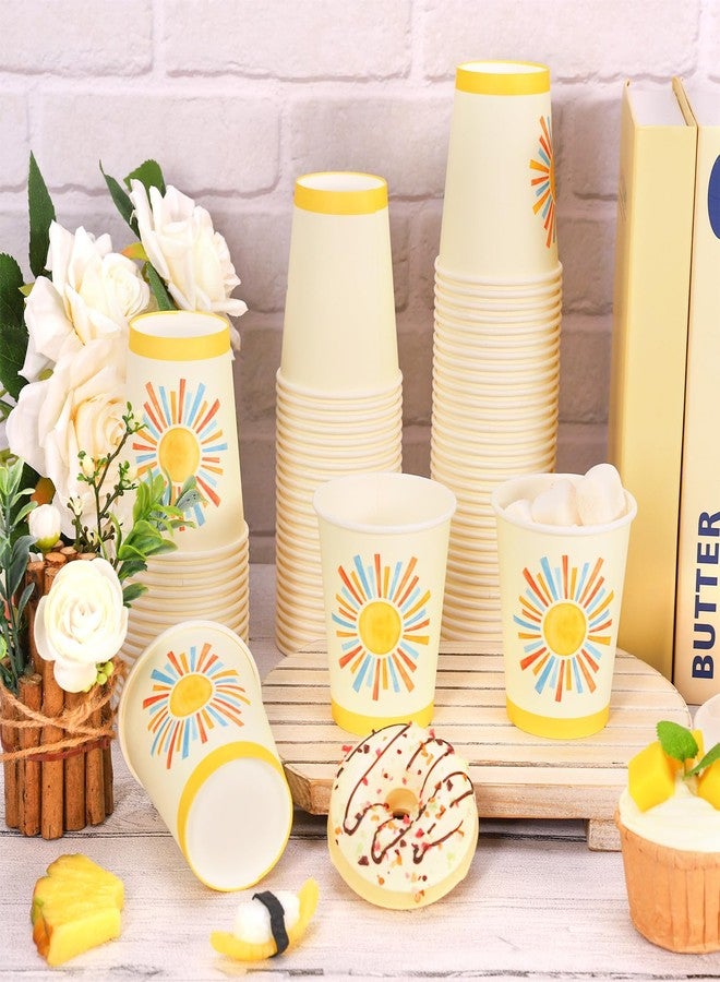 Whaline 100 Pcs Boho Sun Paper Cups Watercolor Blue Yellow Sunshine Disposable Cups for Hot Cold Drinks Birthday Baby Shower Here Comes the Son Party Table Supplies, 9oz - Image 3